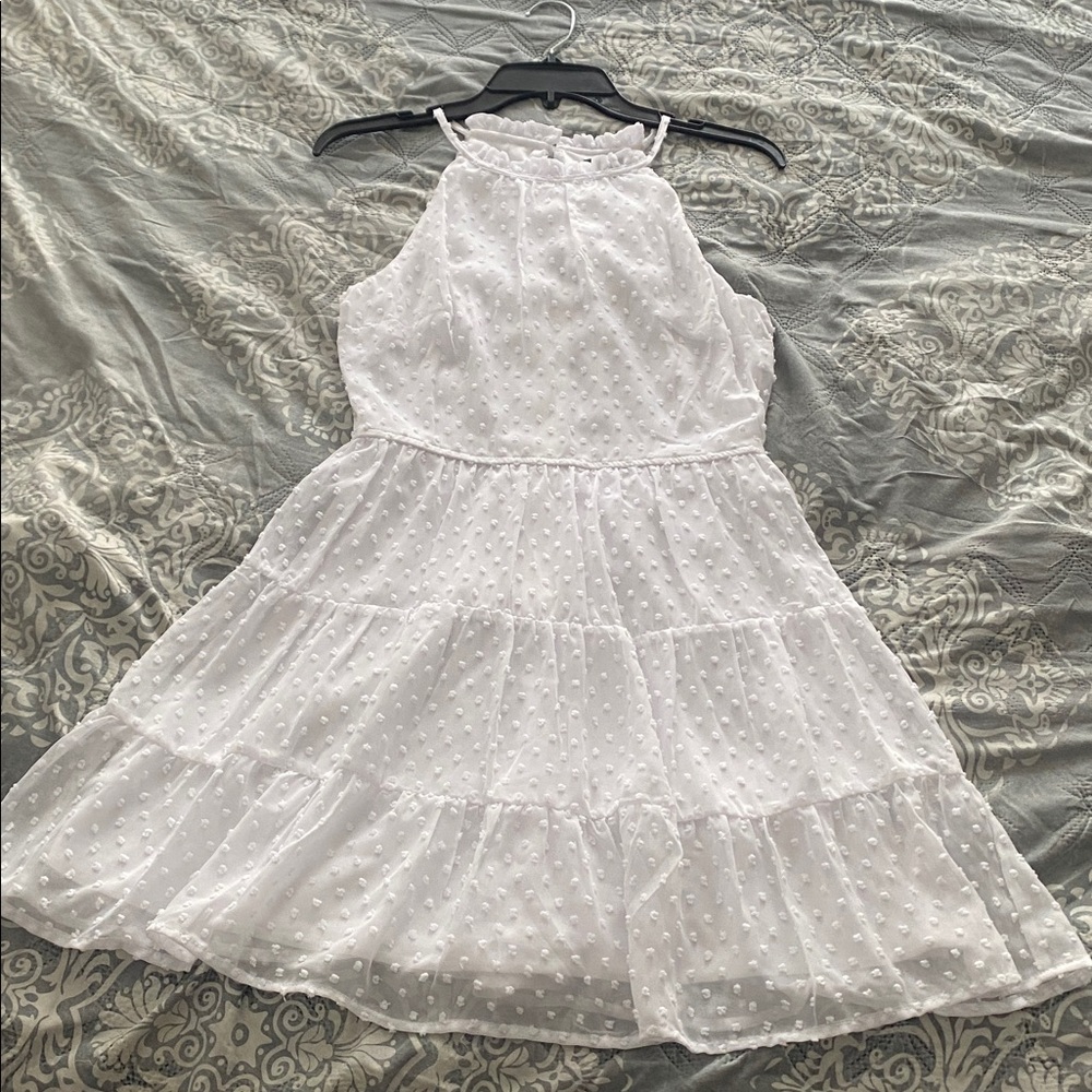 Trixxi White Clip Dot Halter Tiered Cocktail Dress Size S